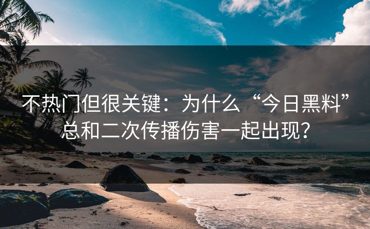 不热门但很关键：为什么“今日黑料”总和二次传播伤害一起出现？