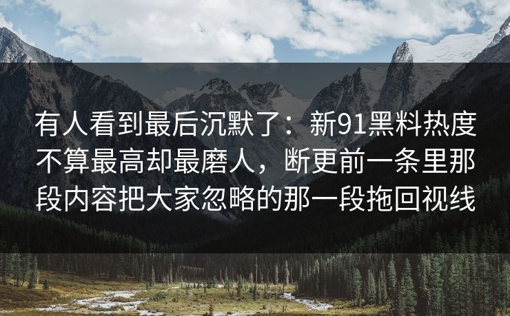 有人看到最后沉默了：新91黑料热度不算最高却最磨人，断更前一条里那段内容把大家忽略的那一段拖回视线
