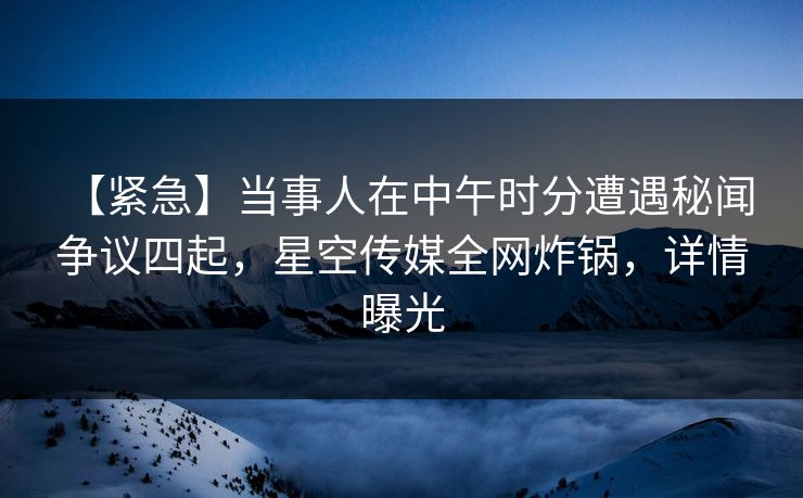 【紧急】当事人在中午时分遭遇秘闻 争议四起，星空传媒全网炸锅，详情曝光